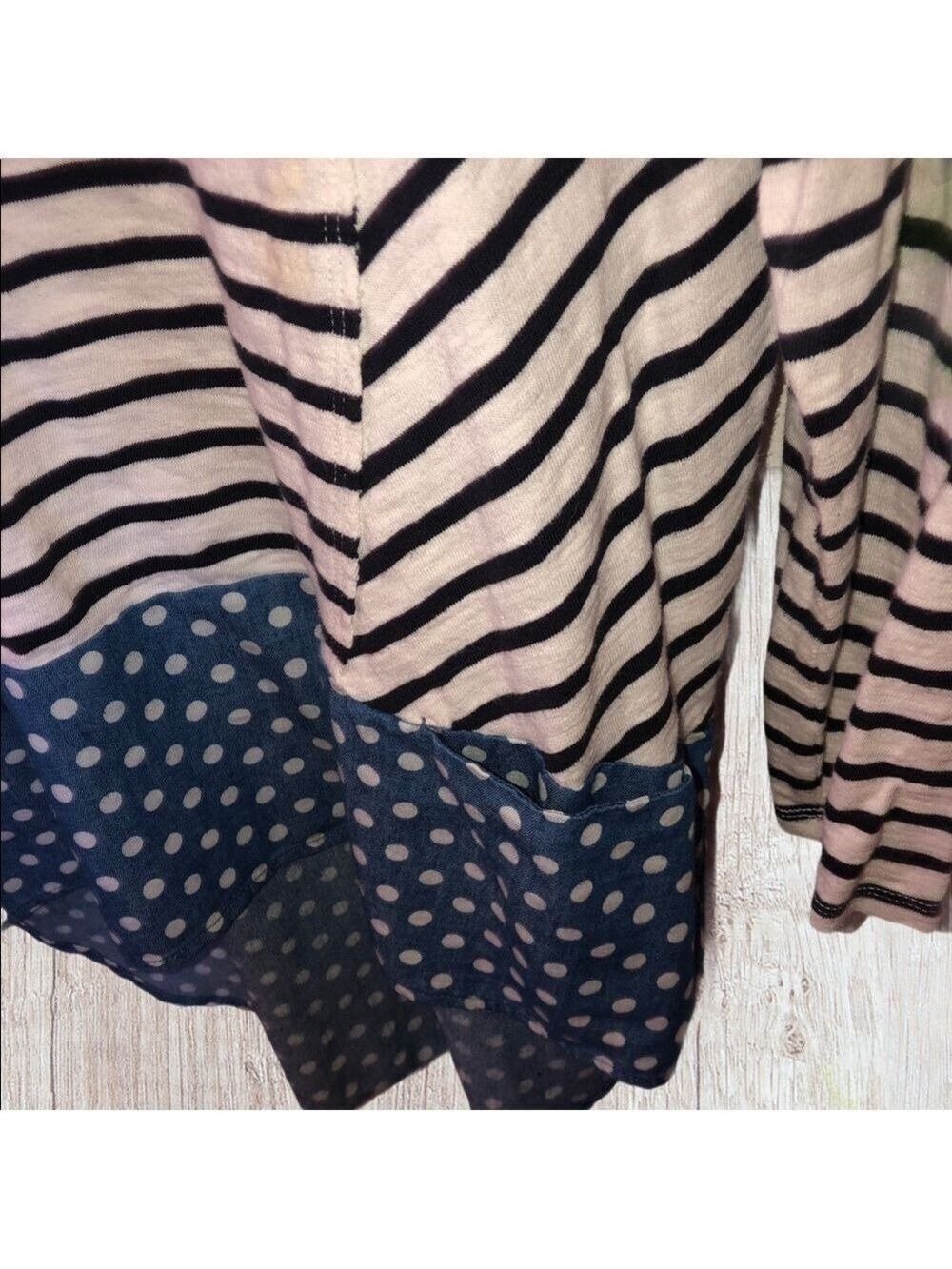 𝅺Anthropologie Postmark Fairley Postage Stamp Roll Tab Striped Polka Dot Shirt - Picture 7 of 12